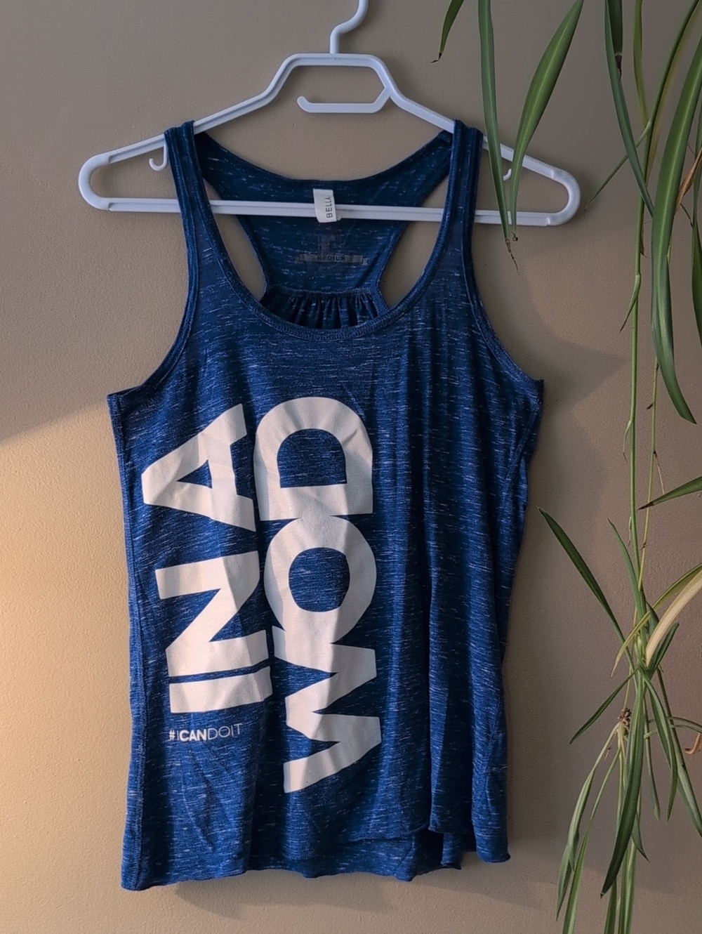 Abella Navy Blue Racerback Tank with White Vertical Graphic
